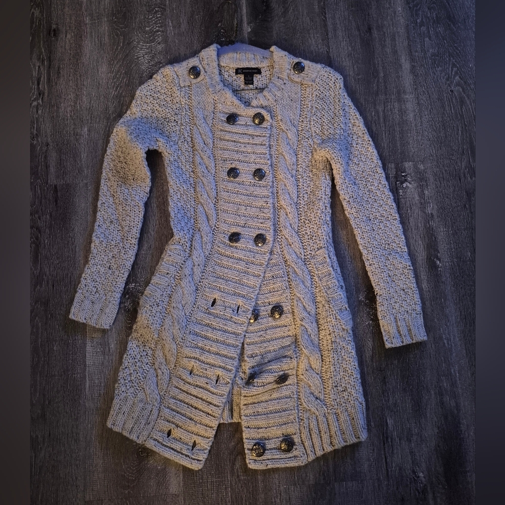 INC International Concepts Cream Cable Knit Coat with Double Breasted Button